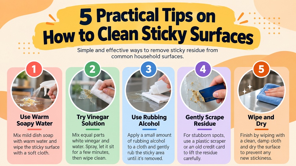 5 Practical Tips on How to Clean Sticky Surfaces Image